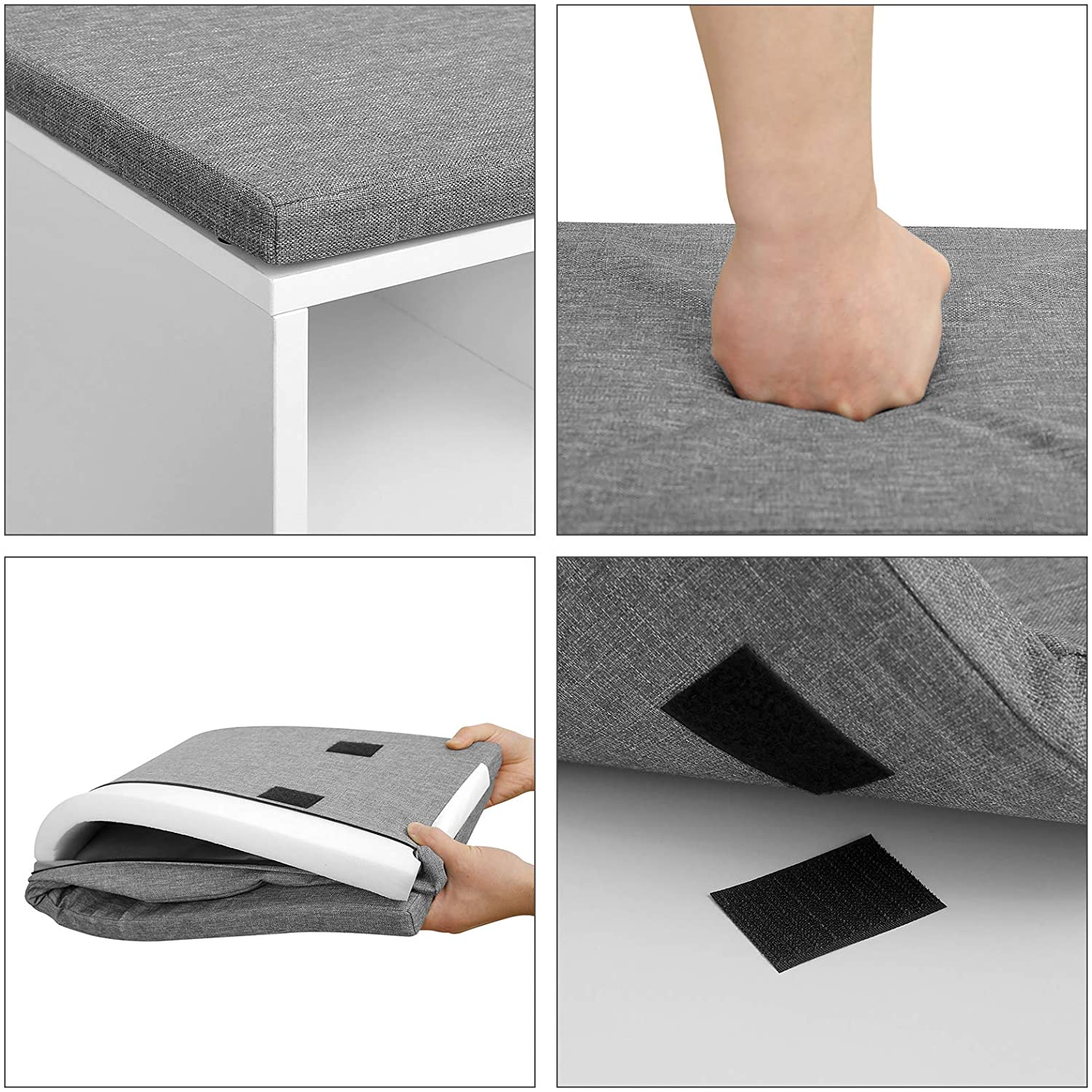 Shoe Bench, Shoe Storage Organizer with 6 Compartments and 3 Adjustable Shelves, Cushioned Seat