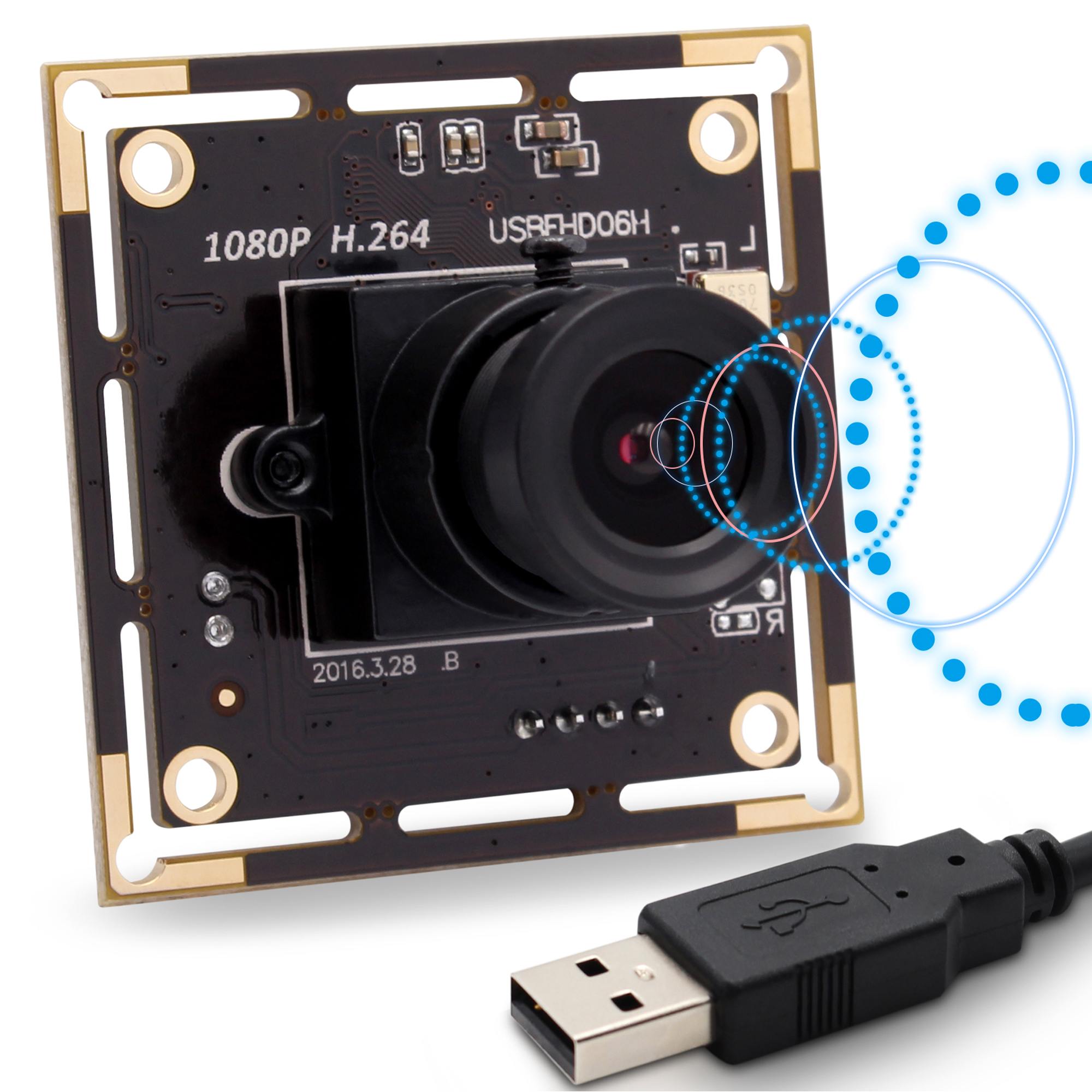 Модуль камеры ELP 2M pixels 1080P H.264 0.01lux IMX322 CMOS HD USB с микрофоном
