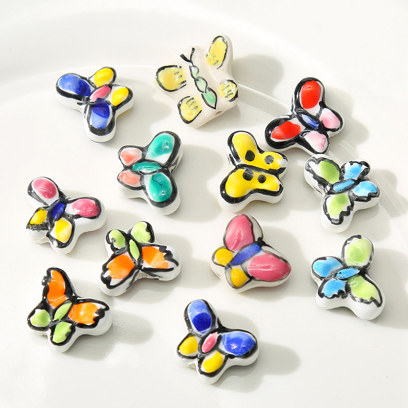 Wholesale Hand-Painted Butterfly Ceramic Beads Multicolor Loose Fashion DIY Jewelry Making Clay & Porcelain Beads