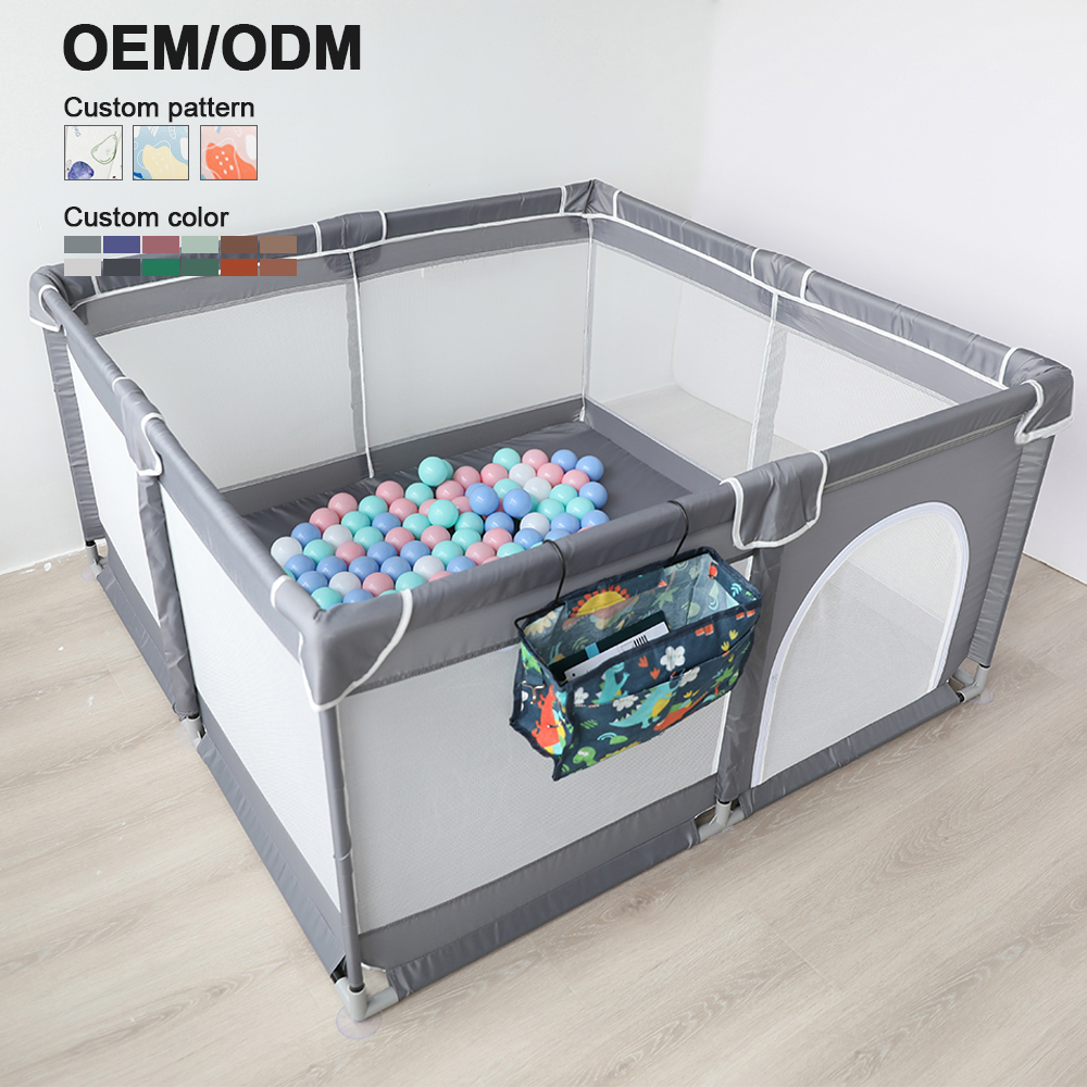 Portable 127*127cm Metal Corral for Babies Breathable Mesh Children's Safety Fence Playpen for Indoor/Outdoor Toddler Kids Use