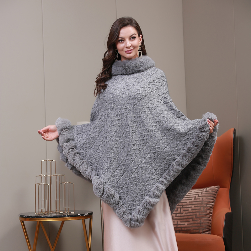Winter Gray Knitted Shawl Evening Party Dress With Ladies Warm Coat Shawl Custom Label Furry Woman Wedding Bridesmaid Jacket