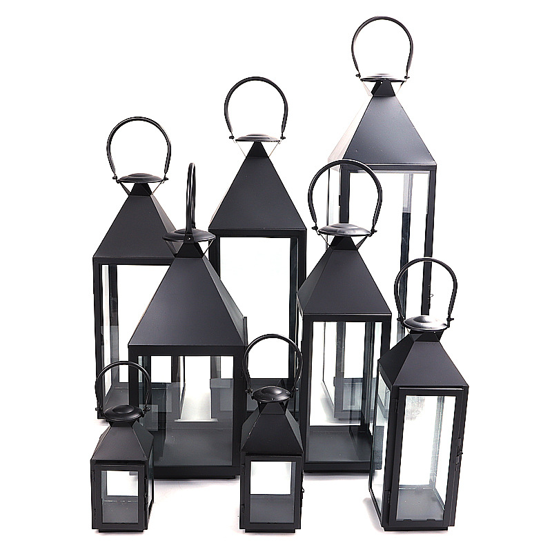Superior quality Nordic wrought iron wind lantern metal glass crafts candle holder