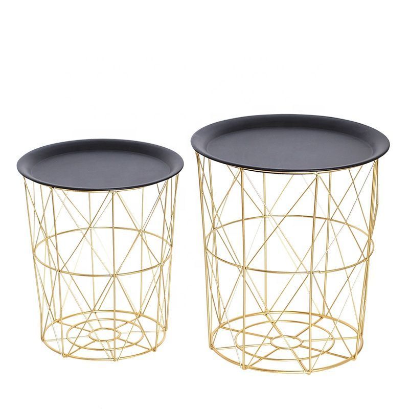 Living Room Luxury Nordic Metal Modern Sofa Gold Home Decoration Coffee Side Table With Storage Basket