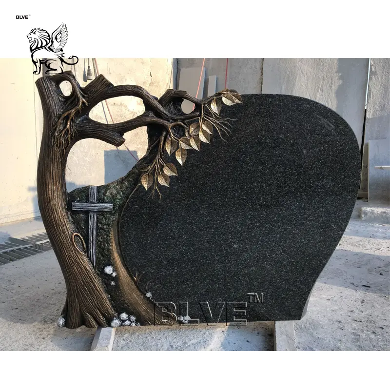 BLVE Unique Modern Design Black Granite Grave Head Tombstone Monument