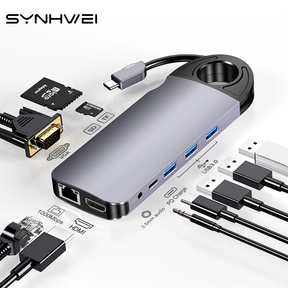 Компьютерное оборудование и программное обеспечение, 10 портов, usb c концентратор type-c на 4k-hdmi rJ45 vga ethernet sd/tf 3,0 дюйма, адаптер, сплиттер pd, зарядка d
