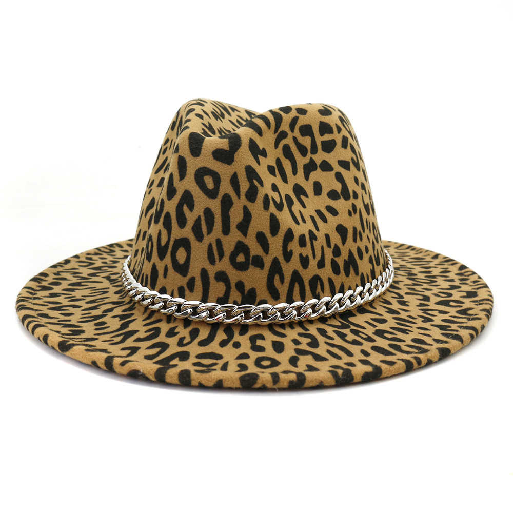 New Style Women Jazz Fedora Hats Round Top High Quality Fall Cool Style Unisex Wool Felt Wholesale Print Leopard Fedora