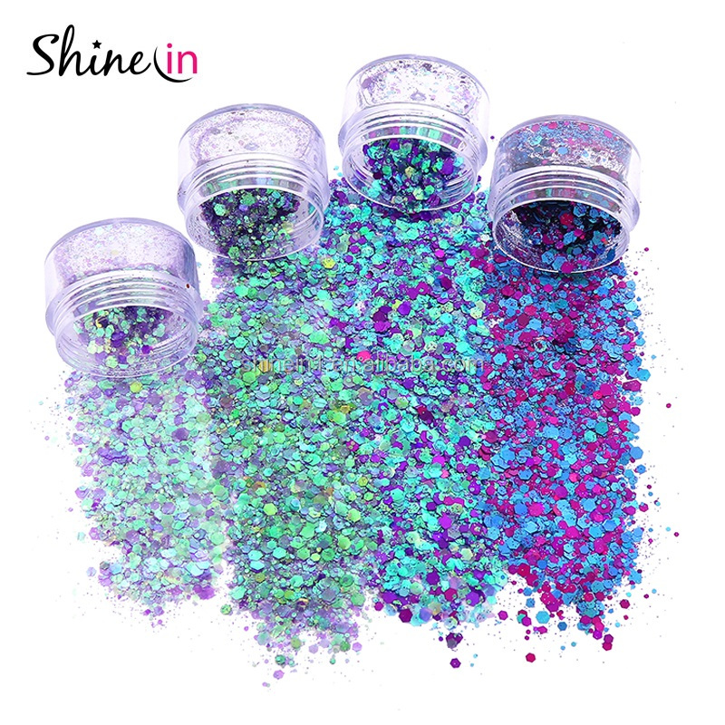 Shinein экологически чистый зеленый синий мерцающий массивный блеск для макияжа для ногтей Пудра для лица Блестящий Блеск для тела для украшения вечеринки