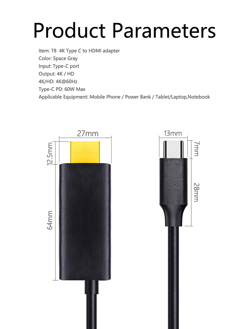 Адаптер Type-c для hdmi 3M 4k 60hz HDTV кабель для Nintendo notebook phone