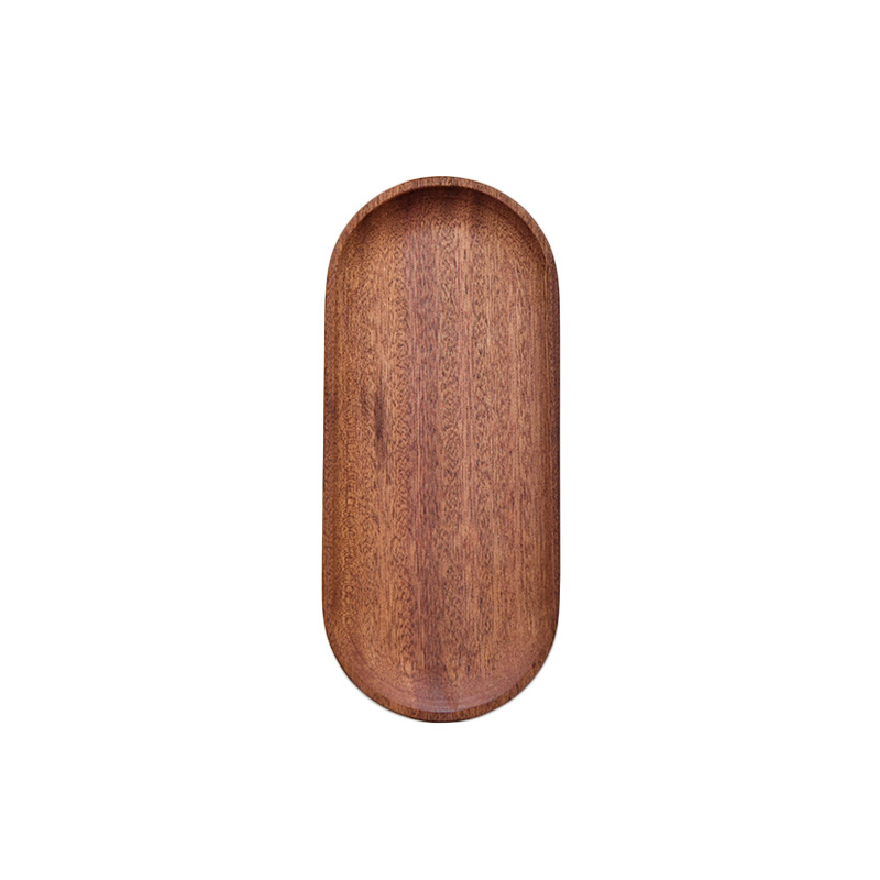 Ins style Nordic log plate oval tea Japanese style wooden snack plate black walnut fruit tray 23cm