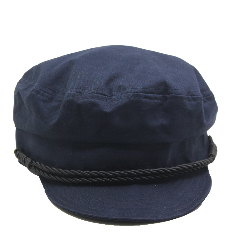 Kids fitted beret flat cap with nylon rope and custom embroidery logo