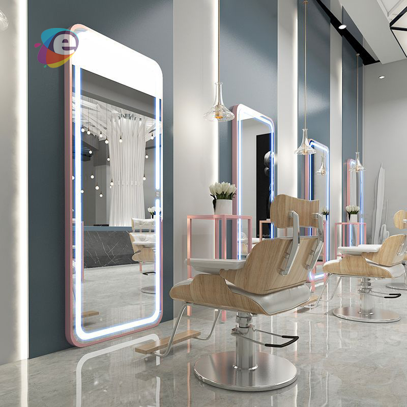 Custom modern luxury hair salon mirror wood showcase in china