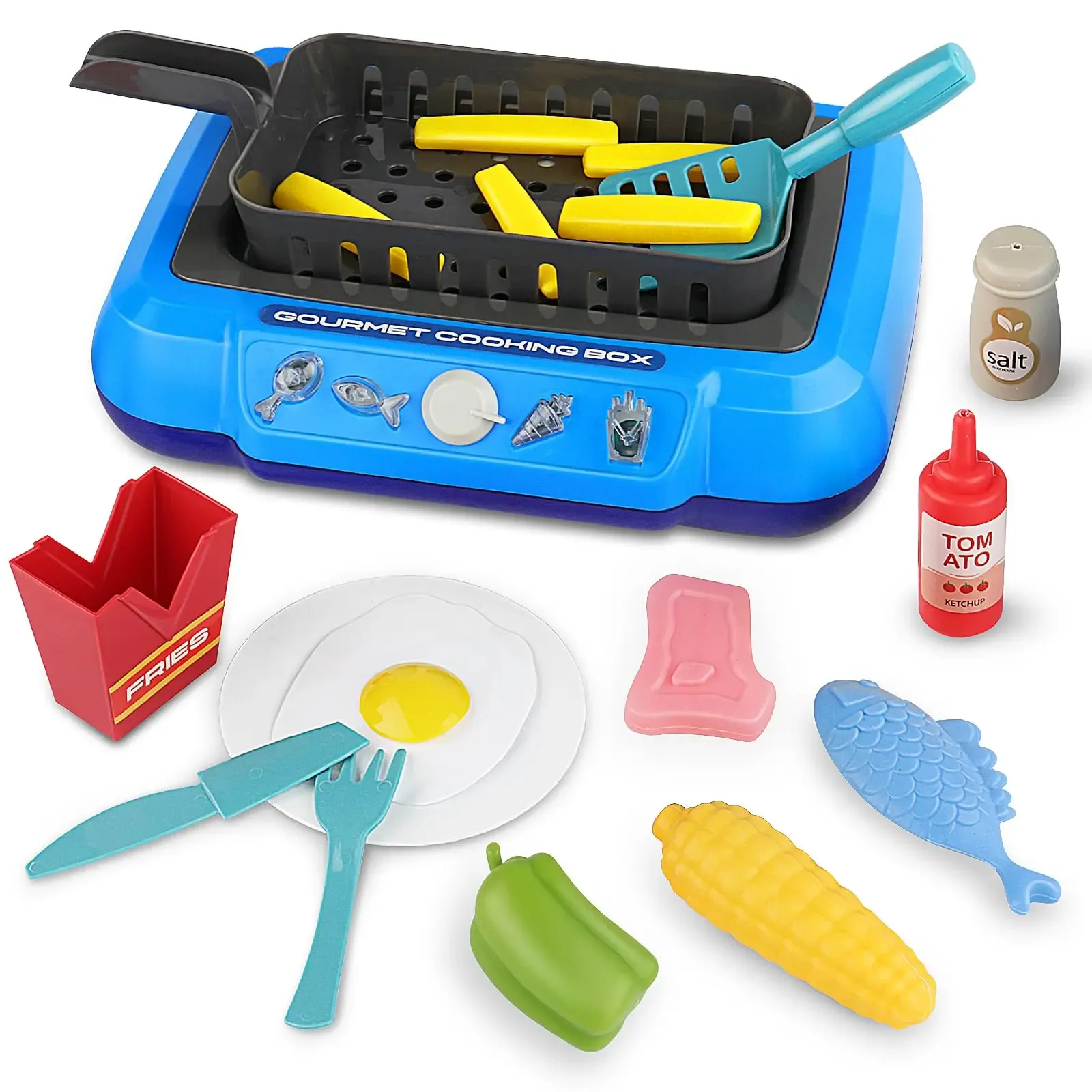 Kitchen Color-Changing Toys Food Gourmet Cooking Box Toy With Light 20PCS Simulation Kitchen Accessories For Kids Gift