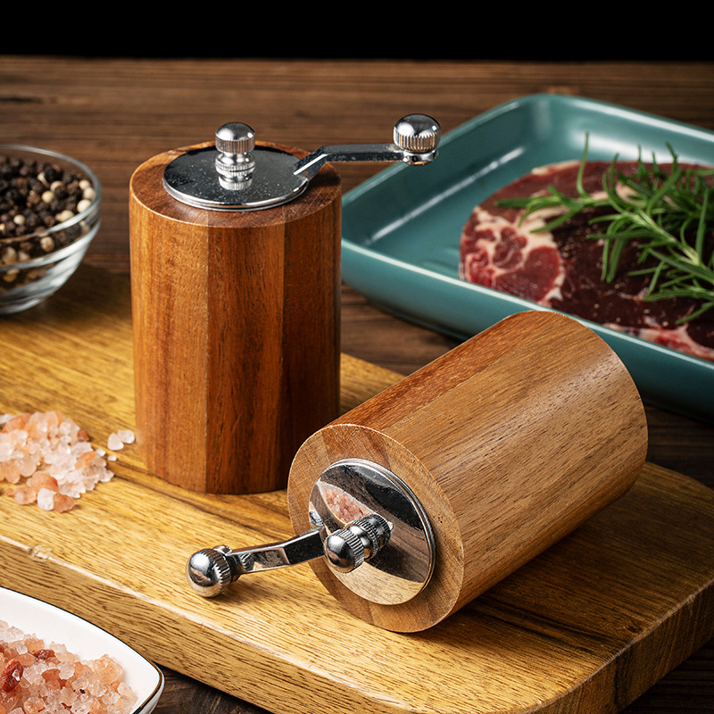 Acacia Wood Manual Salt And Pepper Grinder Set 6 Inches Refillable Salt Grinder Pepper Mill Set With Adjustable Coarseness