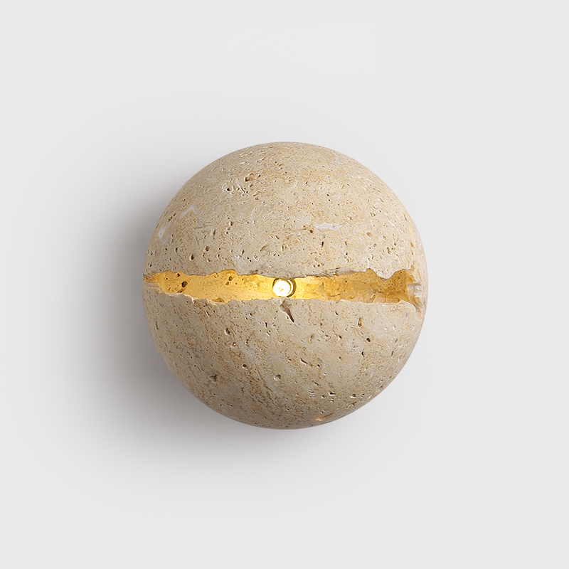 Retro Natural Stone LED Wall Lamp Dinosaur Egg Shape Corridor Atmosphere Light Fixtures Yellow Travertine Hemisphere Living Room