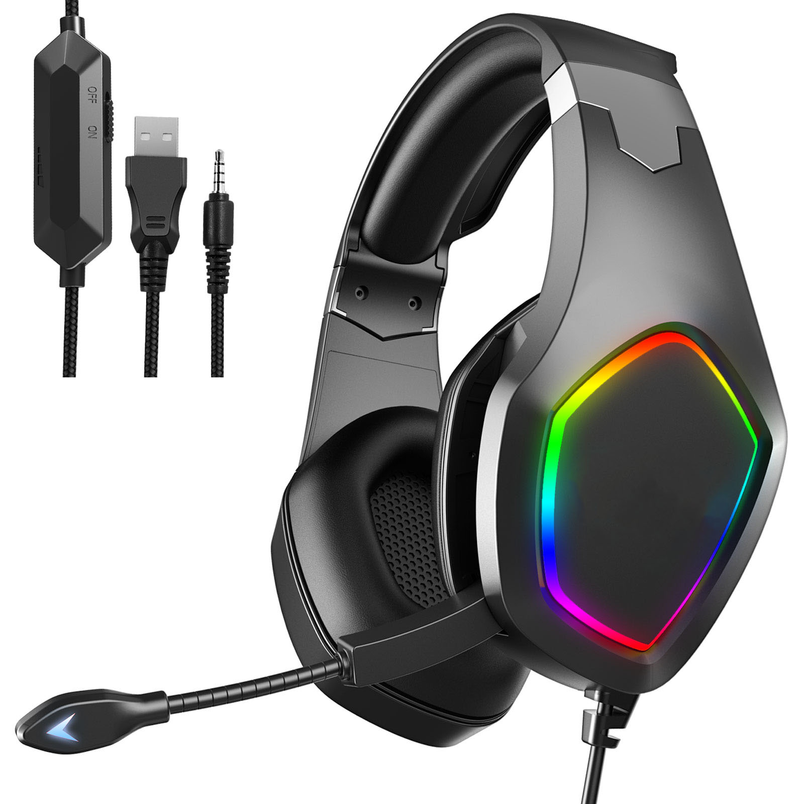 Проводные Игровые наушники Audifonos с шумоподавлением RGB с логотипом на заказ, игровые наушники со светодиодной подсветкой