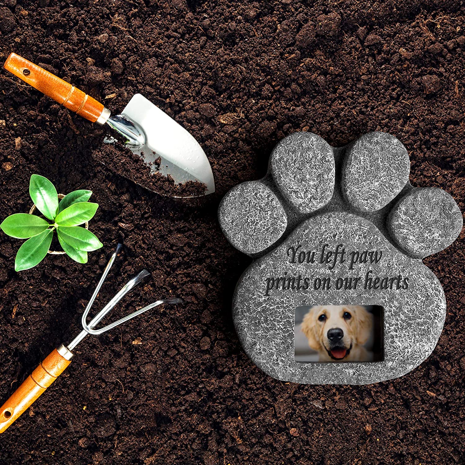 Paw Shape Stone Texture Waterproof Resin Materials Outdoor Pet Grave Marker Stone For Your Dogs