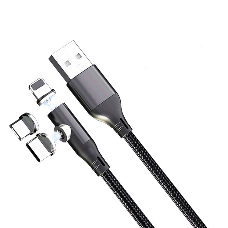 New design 2 port nylon braided 360 degree arbitrary rotation 3 in 1 magnetic cable