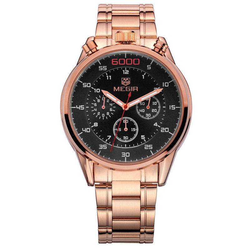 Megir 3005 Stainless Steel Luxury Men Watches Rose Gold Luminous Chronograph Waterproof Quartz Wristwatch Relogio Masculine