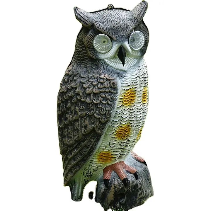 Pest repellent Solar Powered eyes glow Plastic Owl decoy to scare bird Plastic Owl Crow Bird Scare