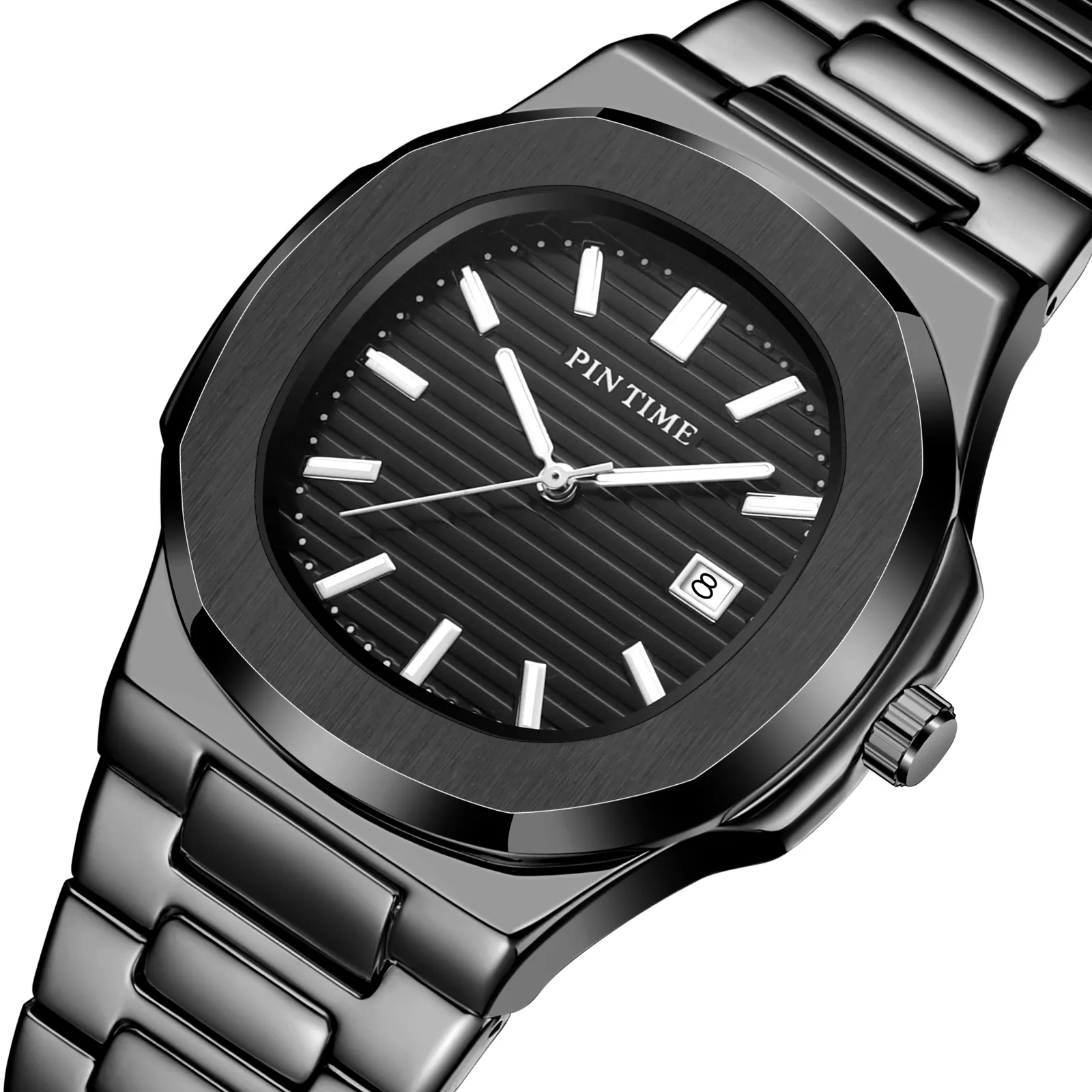 New Classic Black Diamond Men Watch Stainless Steel Band Personalized Quartz Wristwatches Custom Logo
