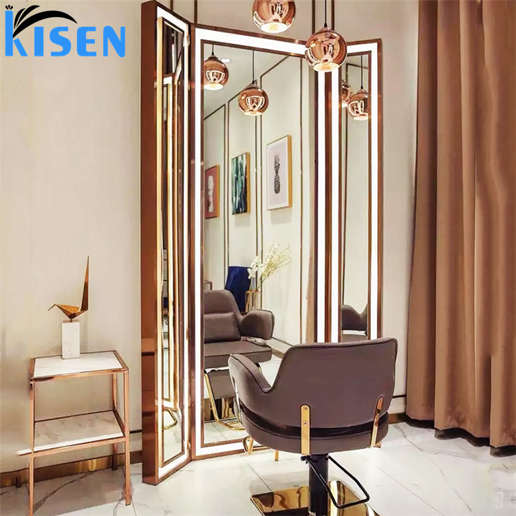 Kisen beauty черная металлическая мебель, набор для укладки, макияж, Парикмахерская, двойная зеркальная станция со светодиодом и встроенным шкафом