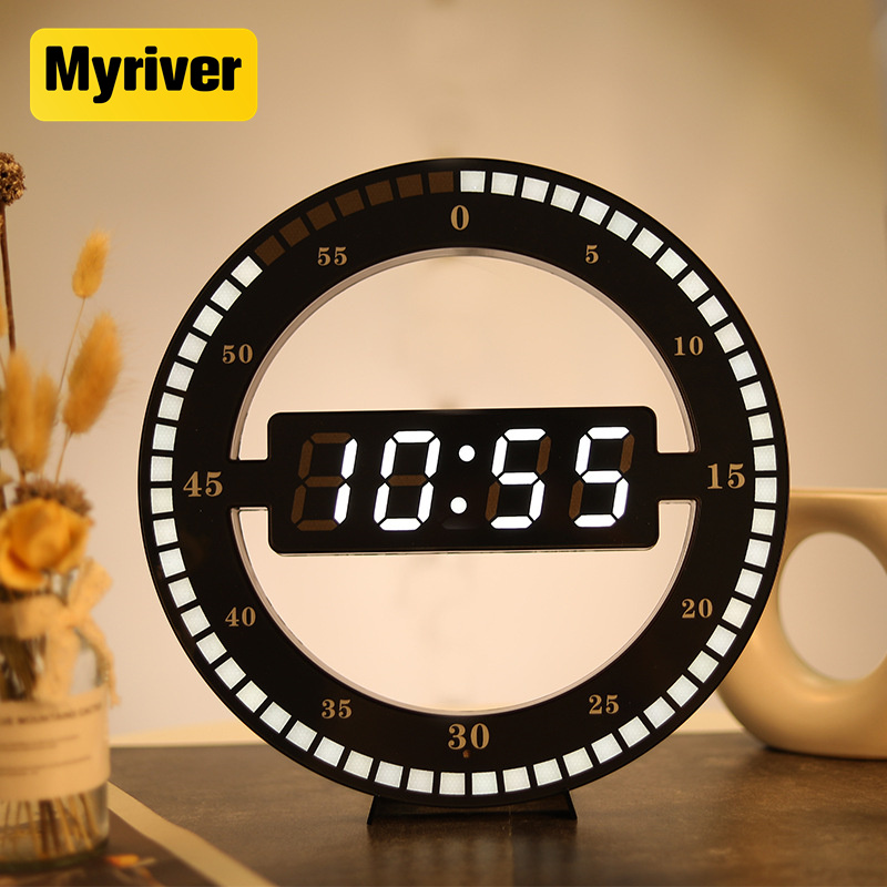 Пластиковые настенные часы Myriver, бесшумные цифровые электронные часы, простые светодиодные круглые часы 12 дюймов