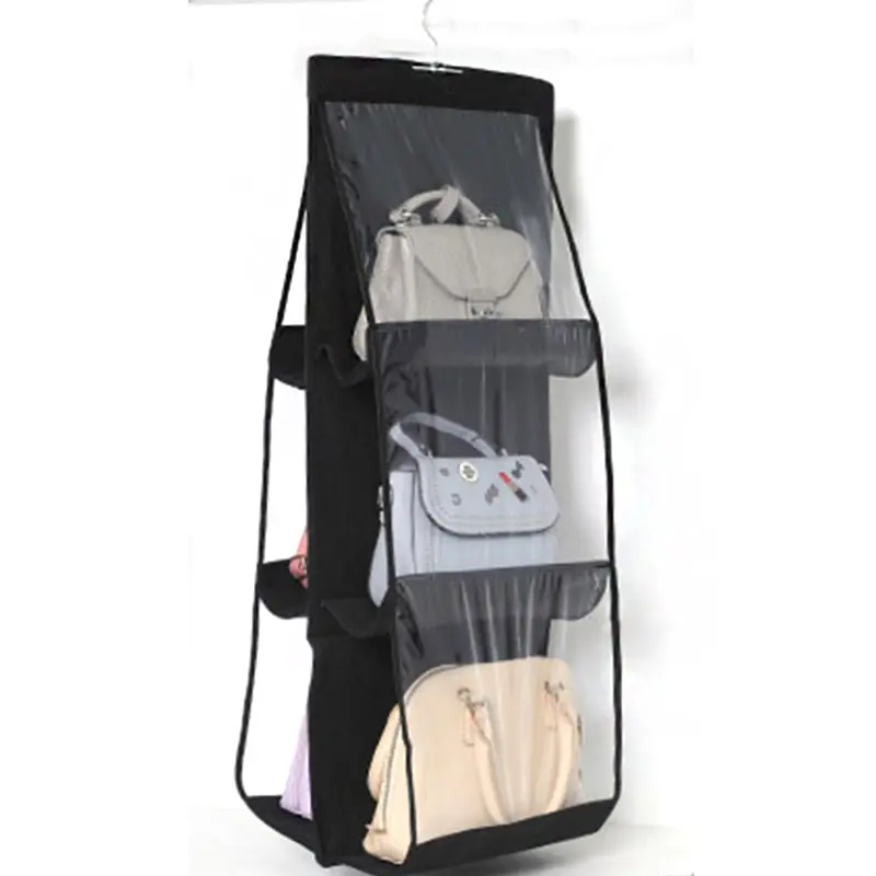 6 Pocket Hanging Handbag Organizer Dust-Proof Storage Holder Bag Wardrobe Closet for Purse Clutch
