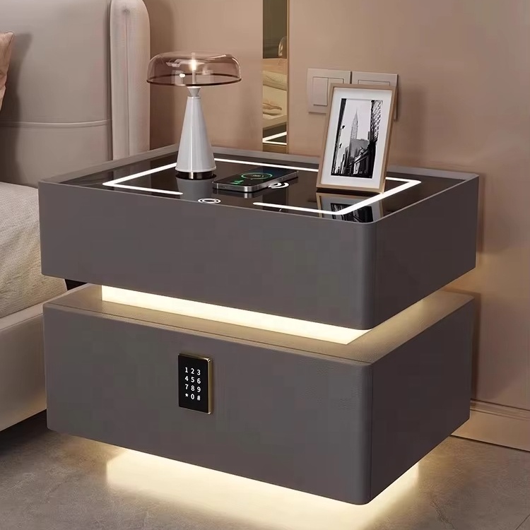 New trend bedside table with wireless charger beige Suspension color available Intelligent furniture night stand