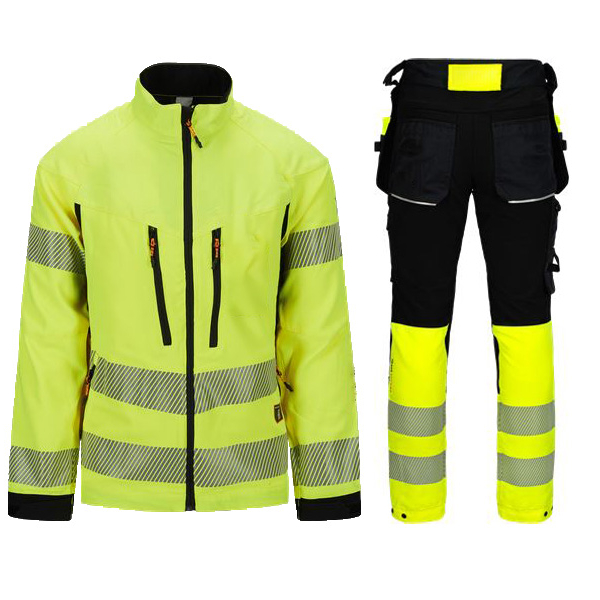 Стрейчевая куртка hivis унисекс, сотовая ткань, четырехсторонняя тянущаяся и кордурная ткань, комбинированная сертифицированная Защитная куртка на заказ