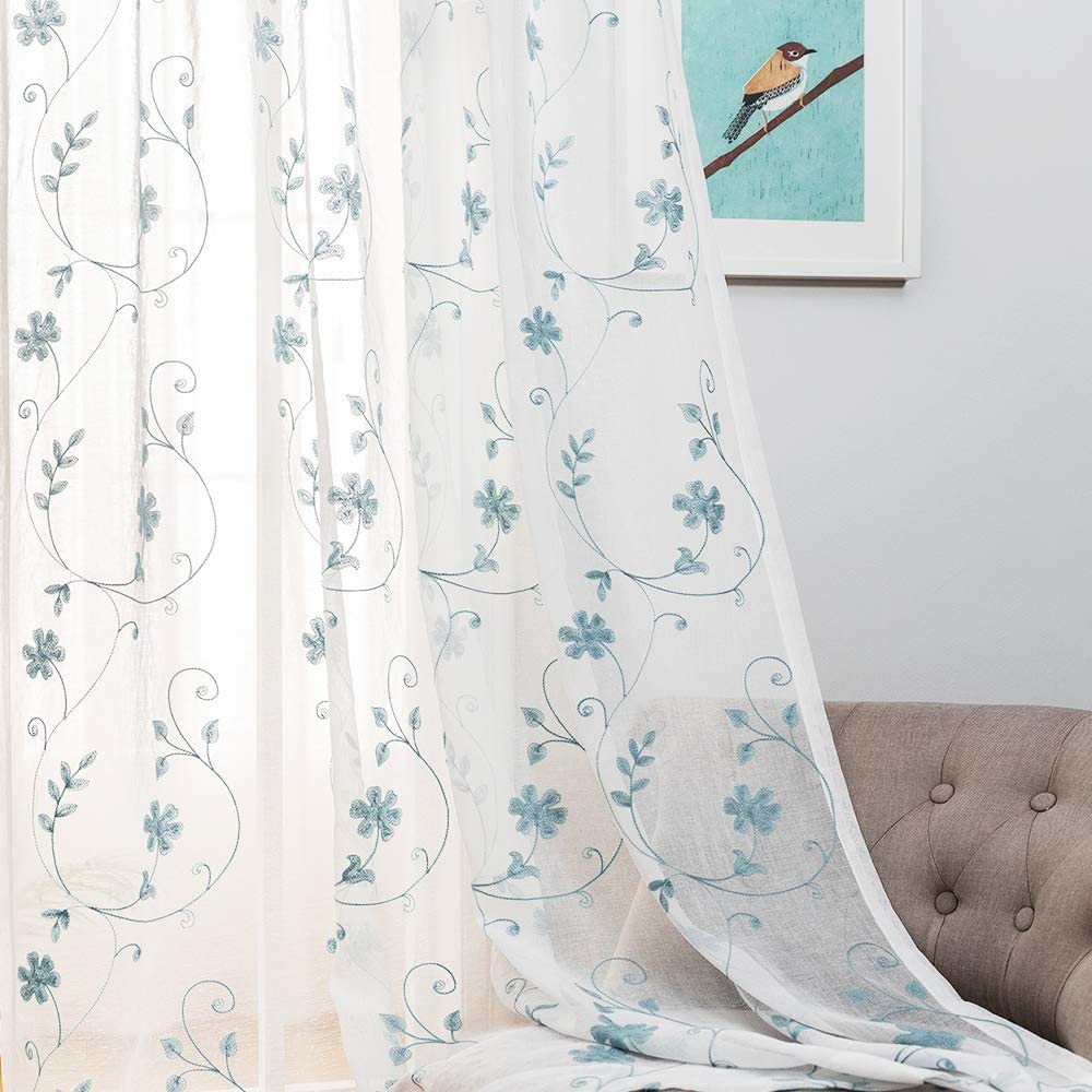Floral Embroidery Transparent Tulle Curtain For Living Room Bedroom Curtain Panel Curtain Sheer