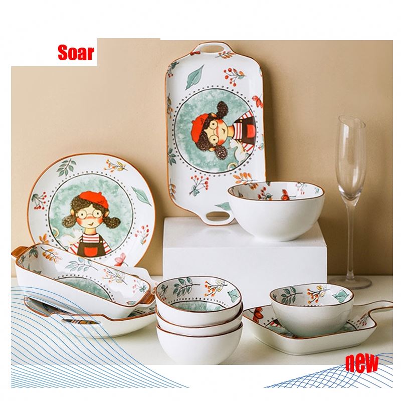 Nordic Cartoon Girl Household Porcelain Dinnerware Sets