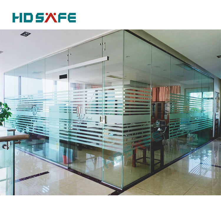 tempered office partition glass wall with soft closing glass sliding door