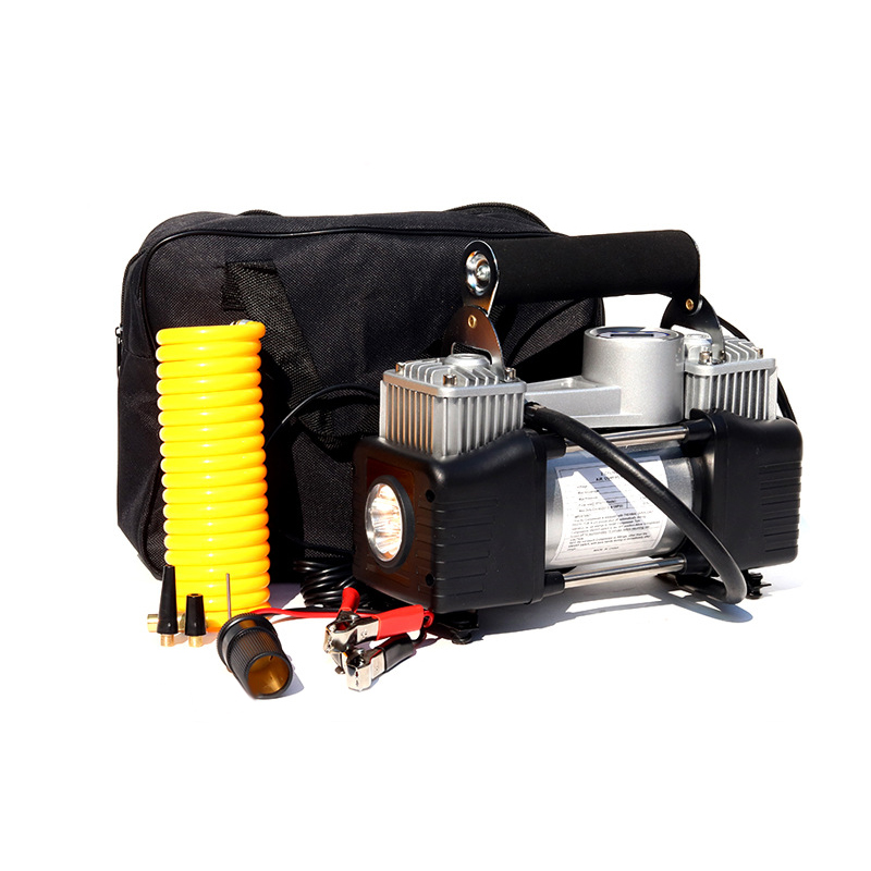 Electric two-cylinder mini portable car air compressor car tire pump, pointer model standard configuration set