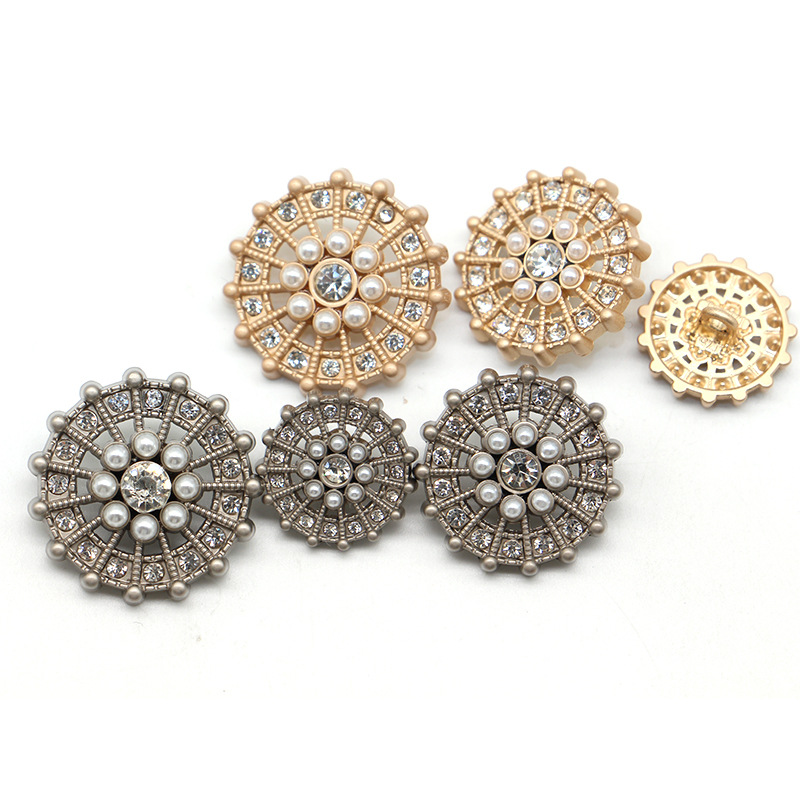 Novel Design Custom Logo Resin Rhinestone Pearl Sewing Jeans Shirt Round Press Brass Metal Snap Button For Clothes