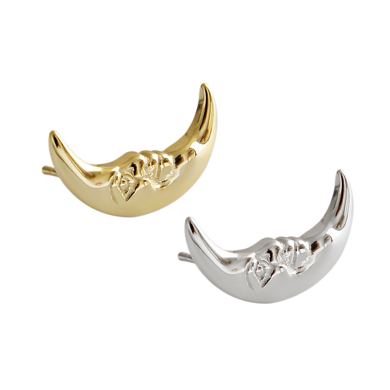 925 sterling silver 18k gold plated fashion design moon stud earrings women daily wear