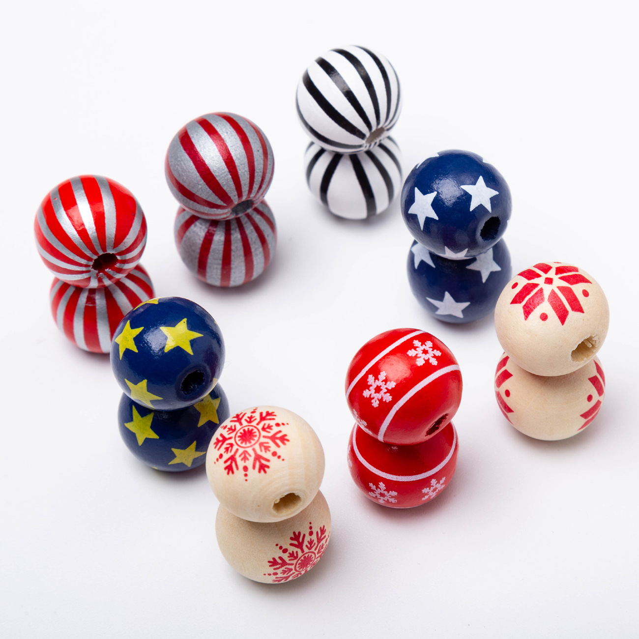 Christmas Wood Beads Loose Wood Spacer Craft Bead Farmhouse Rustic Round Bead for DIY Garland Crafts Home Winter Decoration