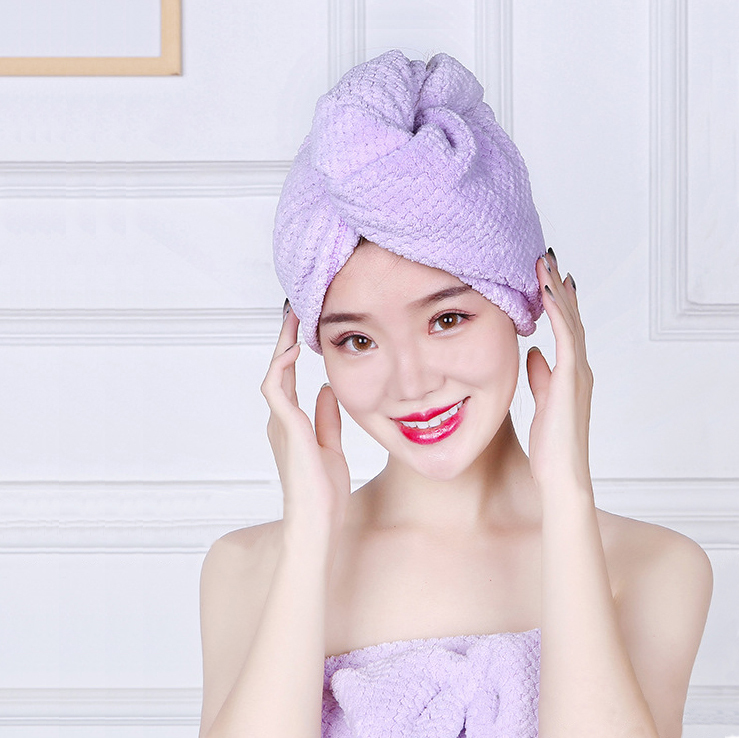 Quick Dry Women Coral Fleece Hair Drying Towel Shower Cap