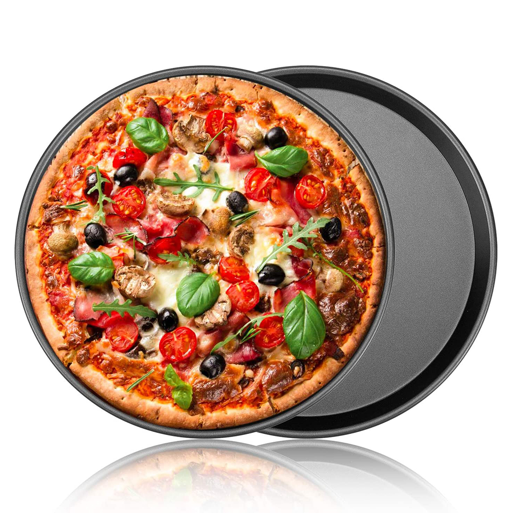 3 Pieces Non-Stick Round Pizza Pan Carbon Steel Pizza Baking Tray Dishwasher Safe Pizza Pan Set for Restaurants and Homemade