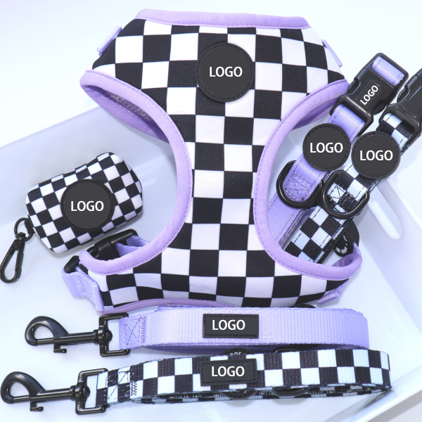 Personalized Designer Reversible Harness Soft Mesh Padded Luxury Adjustable Reversible No Pull Custom Pet Dog Harness Set