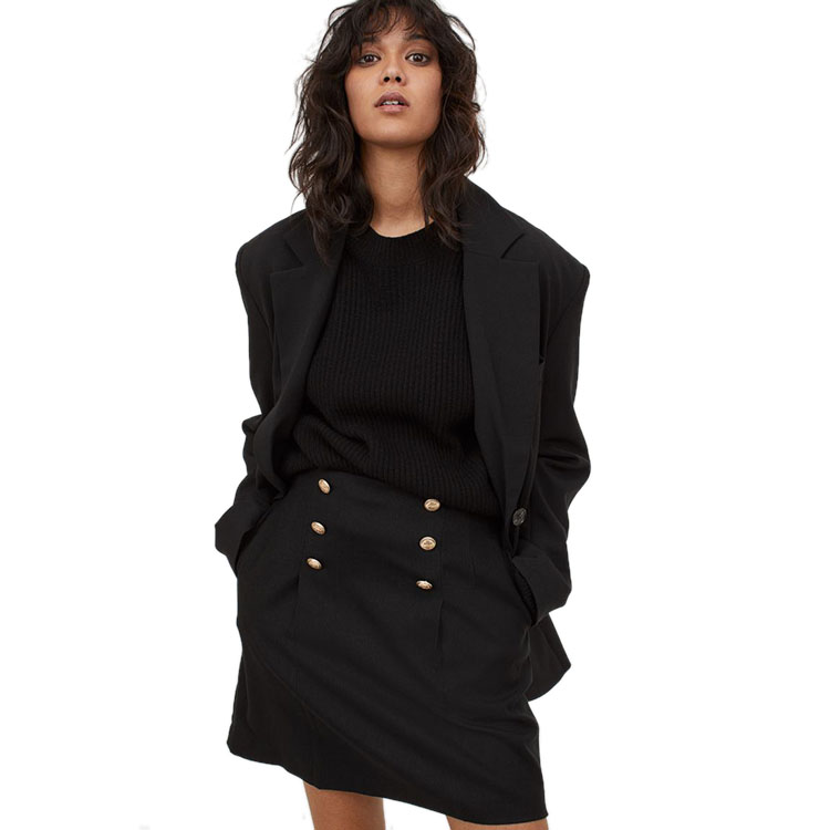 Black Pleated Elegant Women's Office Design Pencil Skirt