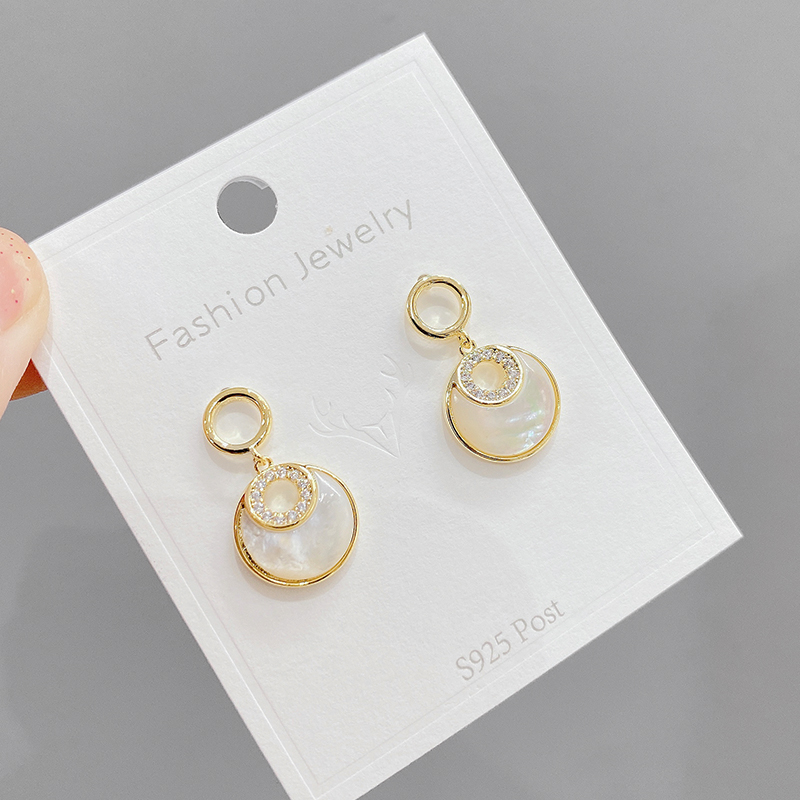 ED61803 Korean fashion cute gold plated zircon women jewelry shell round drop earring