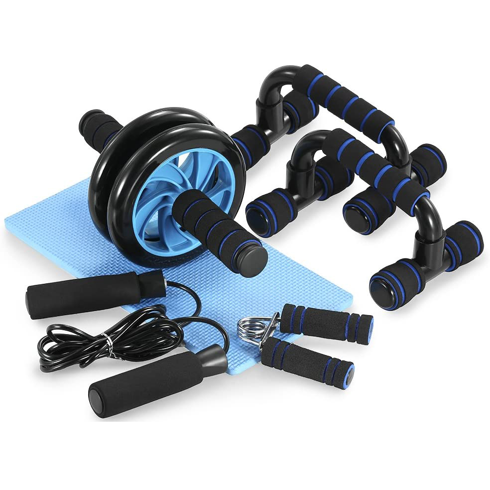 5-in-1 AB Wheel Kit with Push-Up Bar Jump Rope Hand Gripper and Knee Pad for Gym Home Workout