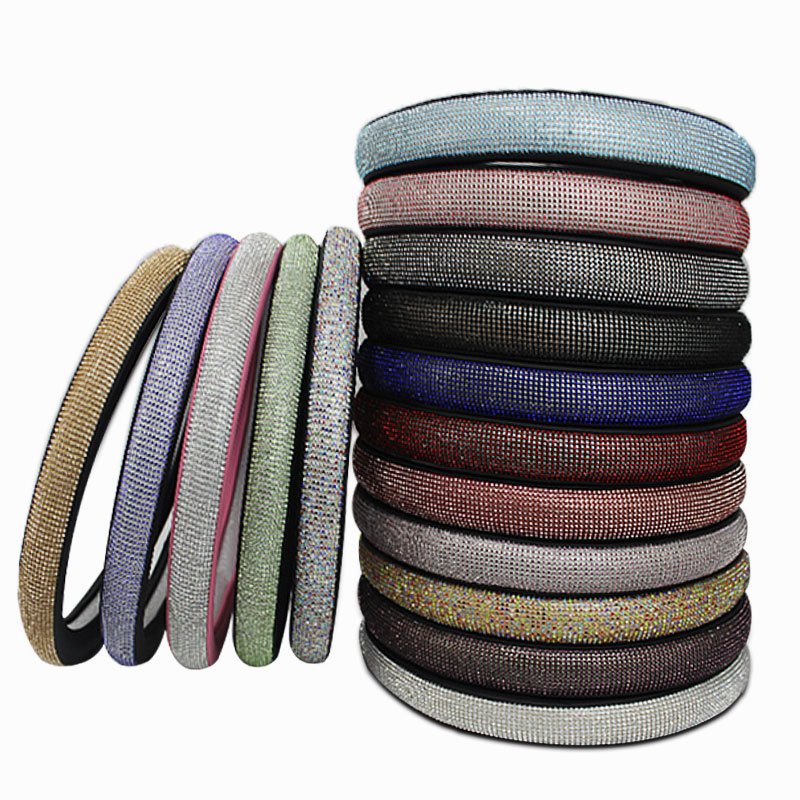 Amazon best seller fit 15inch 38cm Anti-Slip Universal Luxury Bling Diamond Auto PU Leather glitter Car steering wheel covers