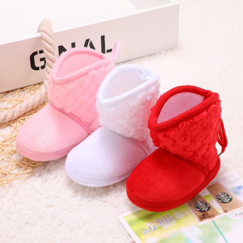 Bobora Kids Baby Boots Winter Plus Velvet Tie Flowers Warm Soft Cotton Booties Baby Girl Shoes 0-18M