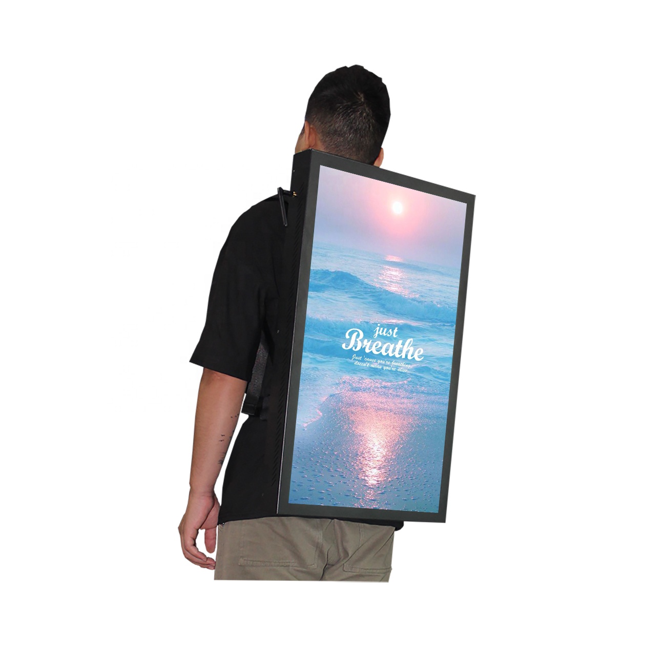 Outdoor Vertical LCD Screen Advertisement TV Display 27" Mobile Walking Portable Digital Billboard Supporting Remote Control GPS