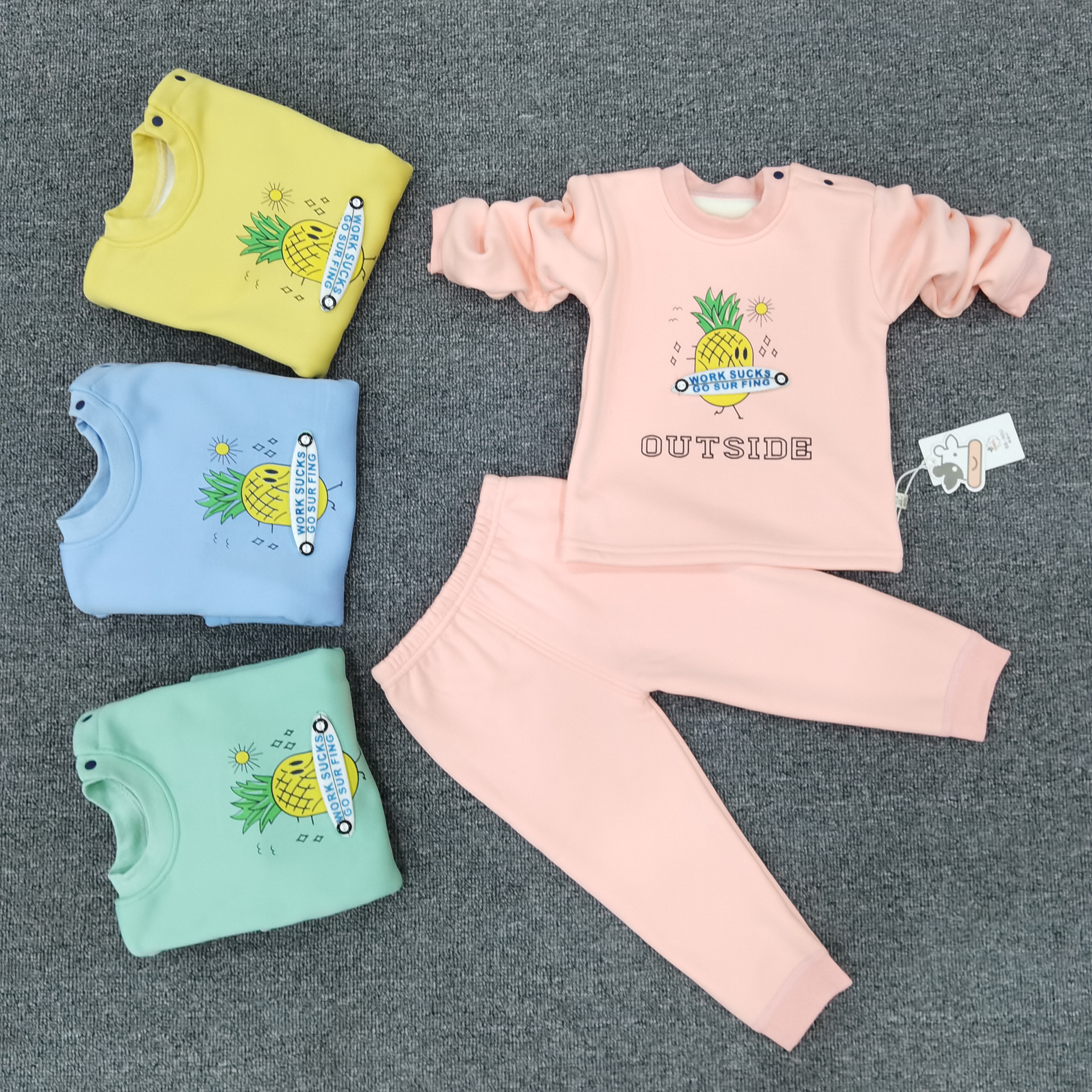 Wholesale Children's clothing boy baby clothing set autumn and winter thick polyester fiber cartoon printing