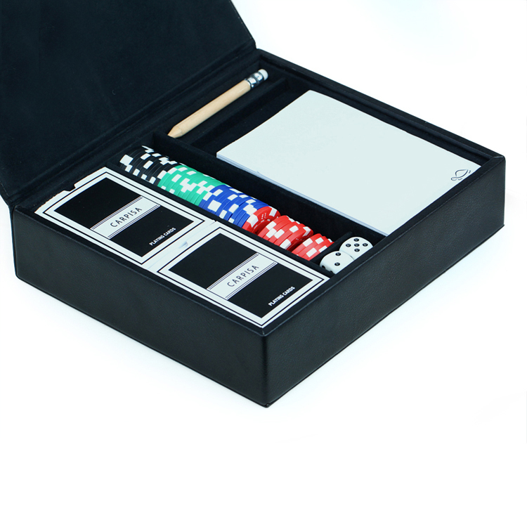 Hot Sale Black Leather Card Box Double Playing Card Set