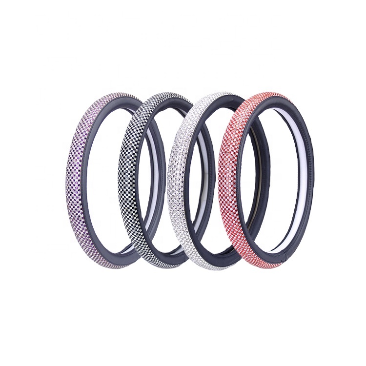 Bling Set with Rhinestones Crystals Car Anti-skid Durable Diamond No Drop Automotive Interior Car Steering Wheel Cover