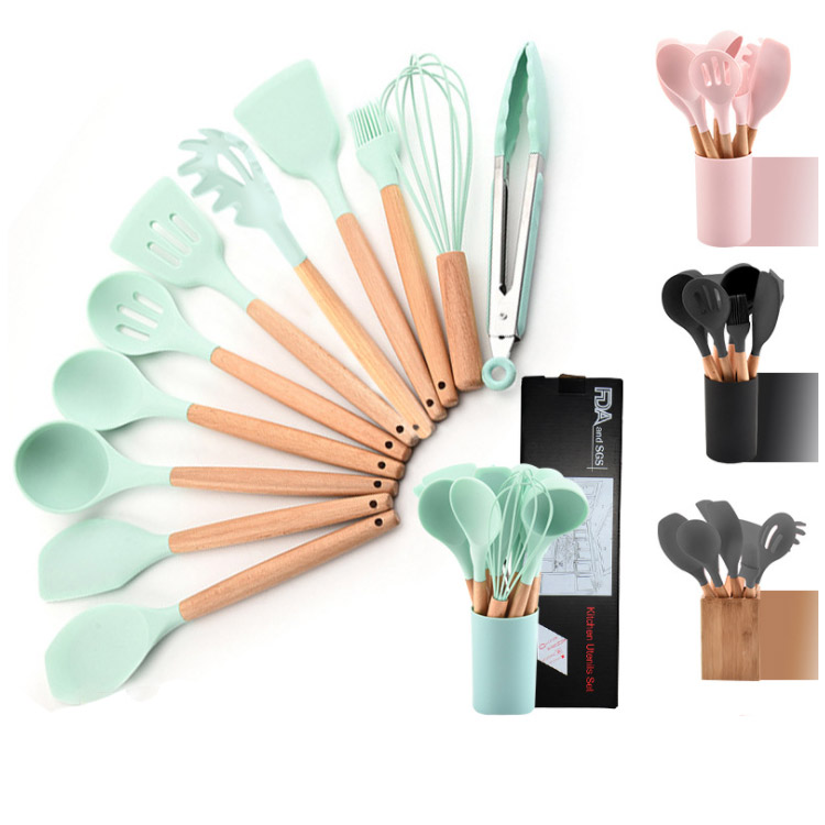 2021 China Fancy Home Silicone Cooking Utensils Set with Storage Stand Kitchen Accessories