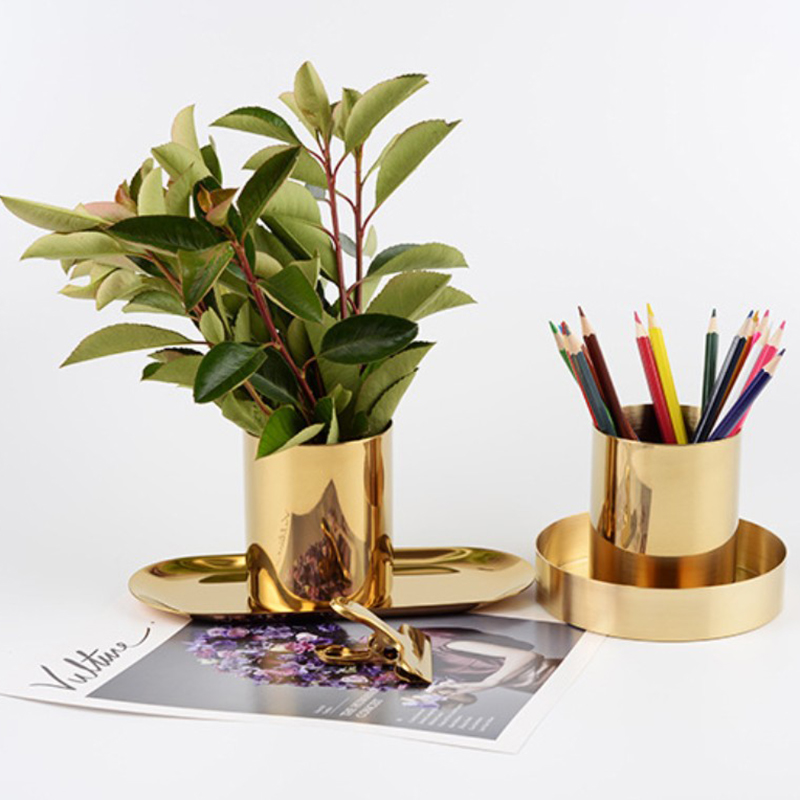 Nordic Golden vase brass color round pen holder storage cup decoration